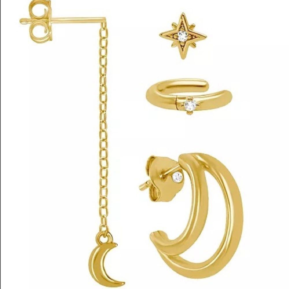 NWT
AND NOW THIS 18K Gold Plated Four Piece Single Earring Set